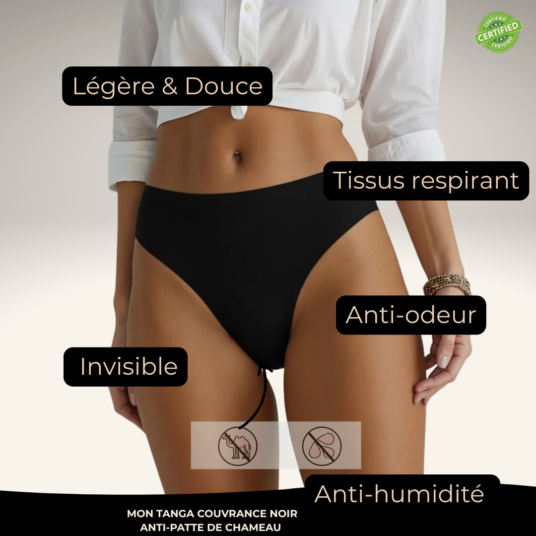 Tanga anti cameltoe noir Secret Confort